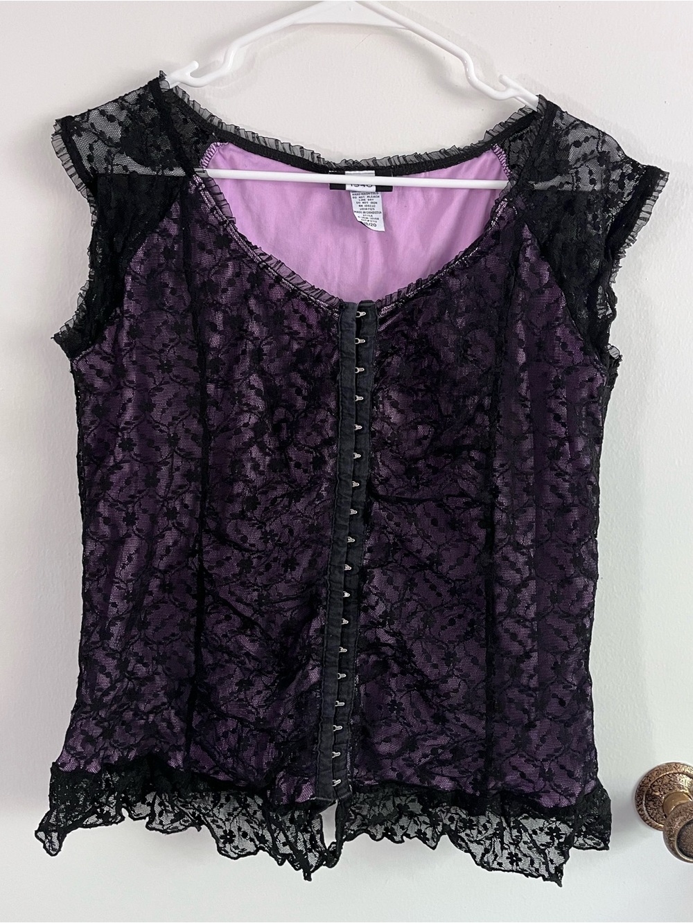 Studio 1940 Black & Purple Whimsigoth Y2K Romantic Cap-Sleeve Blouse XL